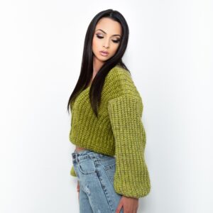 Pulover verde scurt din lana JQZ 403