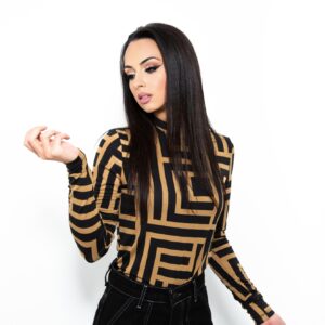 Bluza cu design multicolor predominant mustar JQZ 10