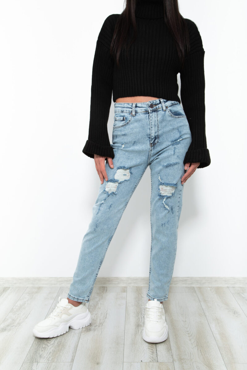 Blugi mom fit cu talie inalta JQZ 105 - imagine 4