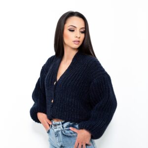 Pulover bleumarin scurt din lana JQZ 407