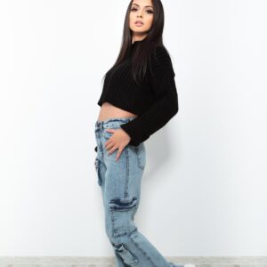 Blugi dama cargo albastru deschis JQZ 101