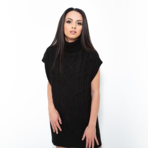 Vesta neagra oversize cu guler rulat pe gat JQZ 427