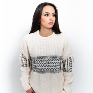 Pulover ecru oversize cu franjuri JQZ 419