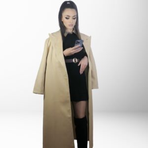 Pardesiu crem oversize, lung, guler rever