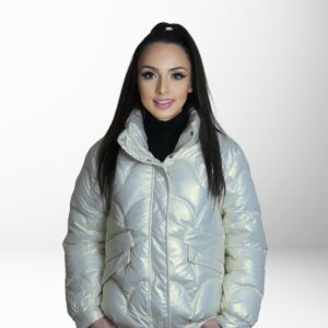 Geaca crem lucioasa cu guler inalt JQZ 306