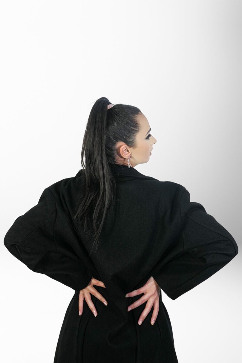 Pardesiu negru oversize, lung, guler rever JQZ 305 - imagine 3