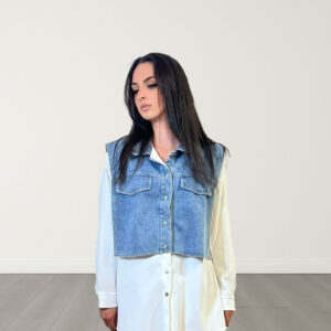 Camasa alba cu insertie denim JQZ 22