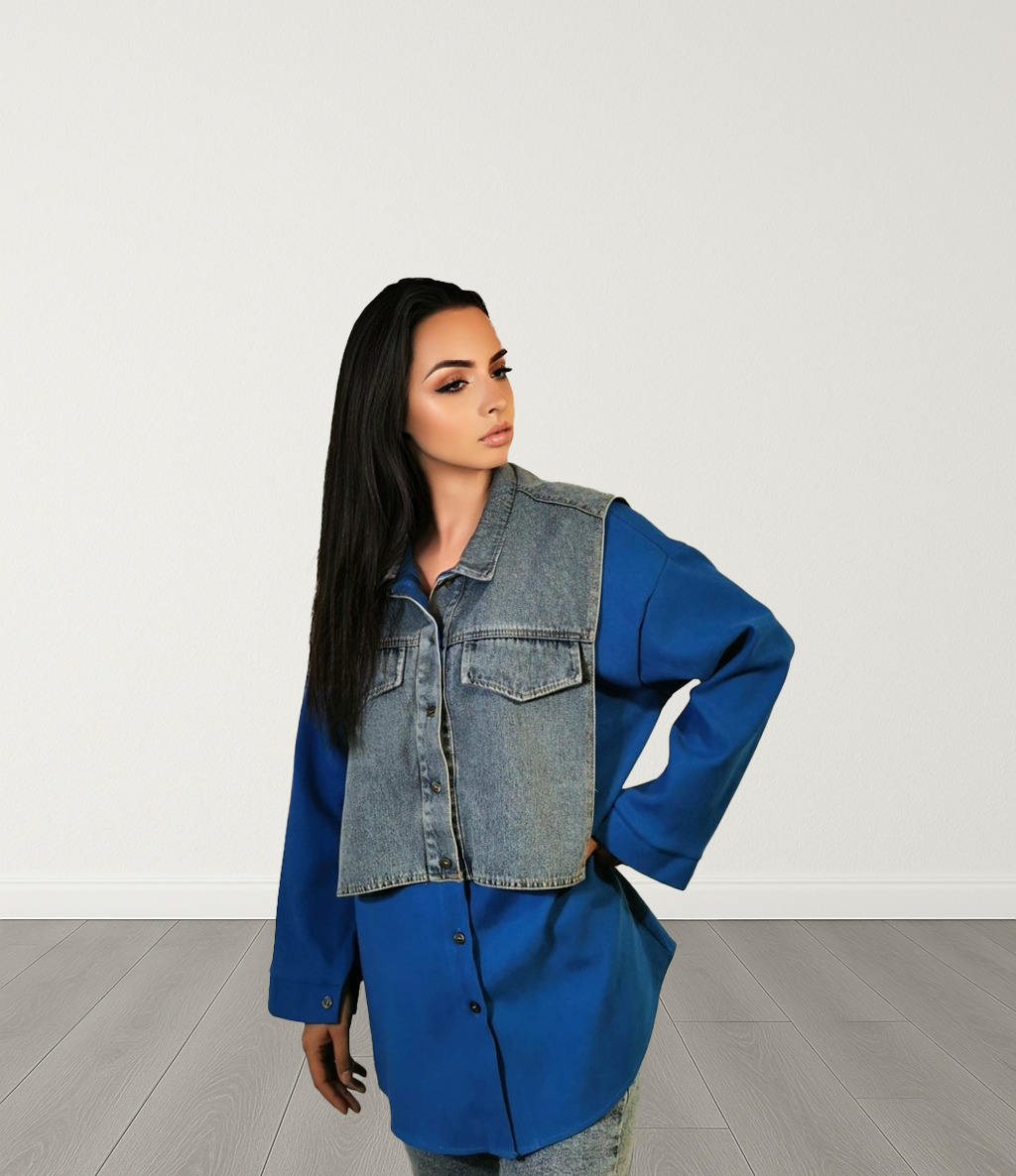 Camasa albastra cu insertie denim JQZ 35